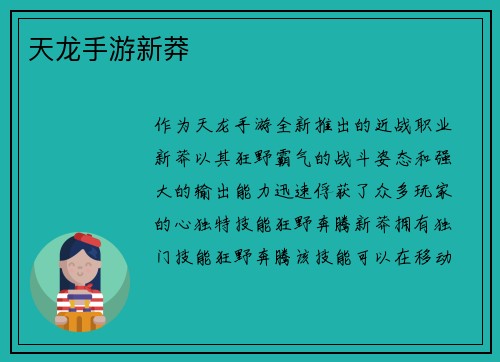 天龙手游新莽