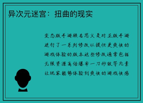 异次元迷宫：扭曲的现实