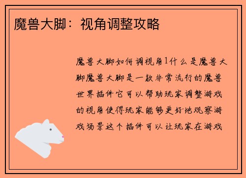 魔兽大脚：视角调整攻略
